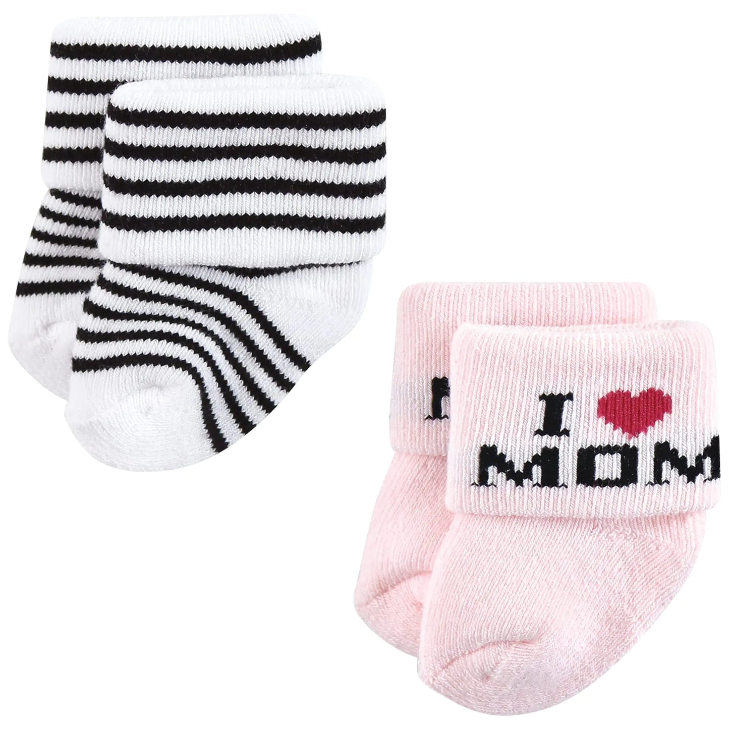 Hudson Baby Baby Girls' Cotton Rich Newborn and Terry Socks 6-12 Months Mom and Dad Girl Pink Black 12-pack