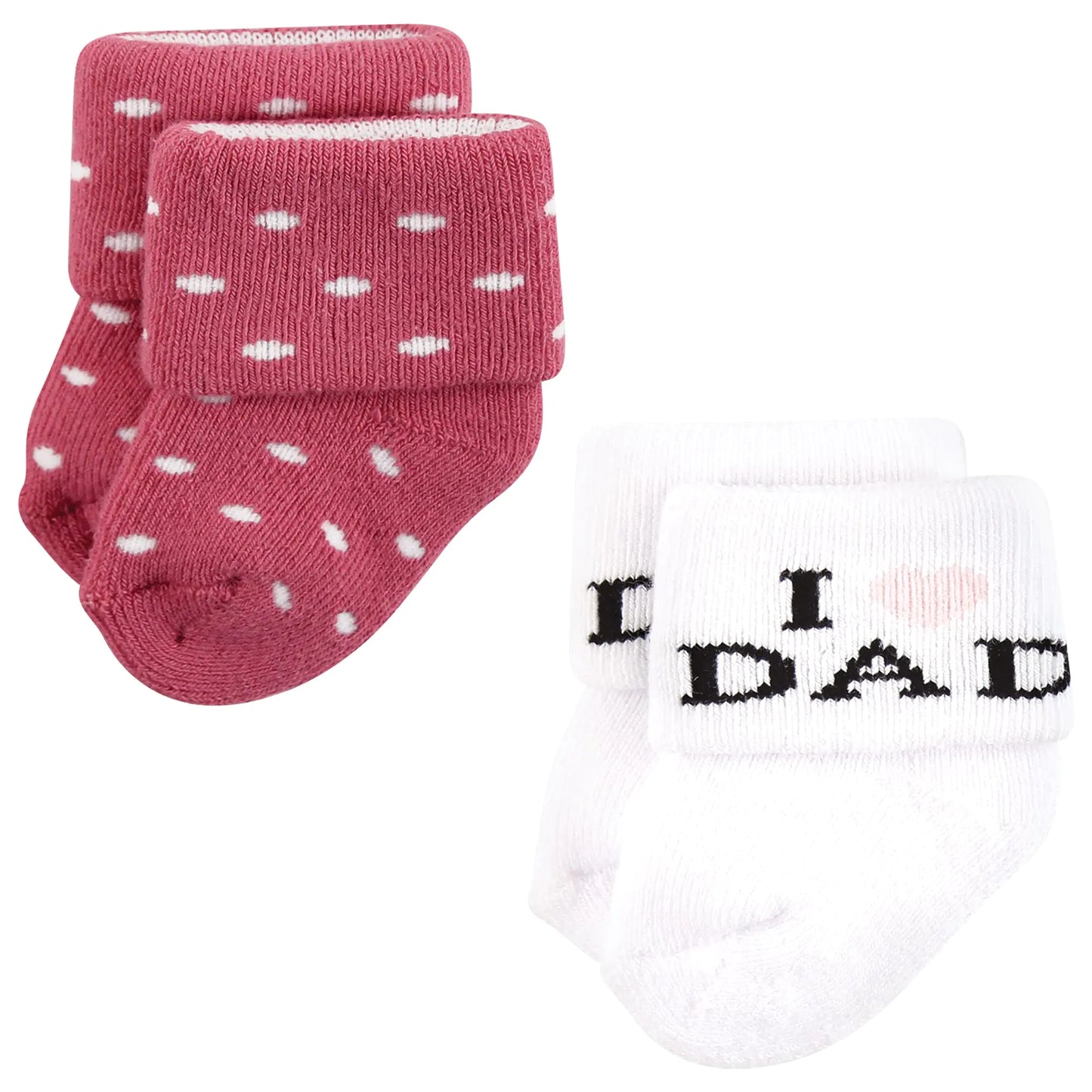 Hudson Baby Baby Girls' Cotton Rich Newborn and Terry Socks 6-12 Months Mom and Dad Girl Pink Black 12-pack