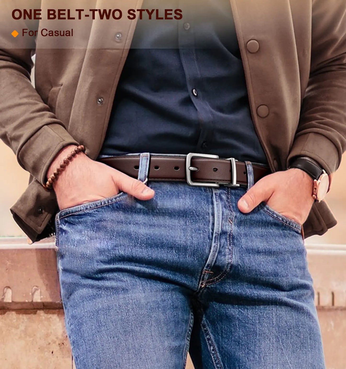 Men's Belt Reversible / 2 Sides Black/Antique Coffee