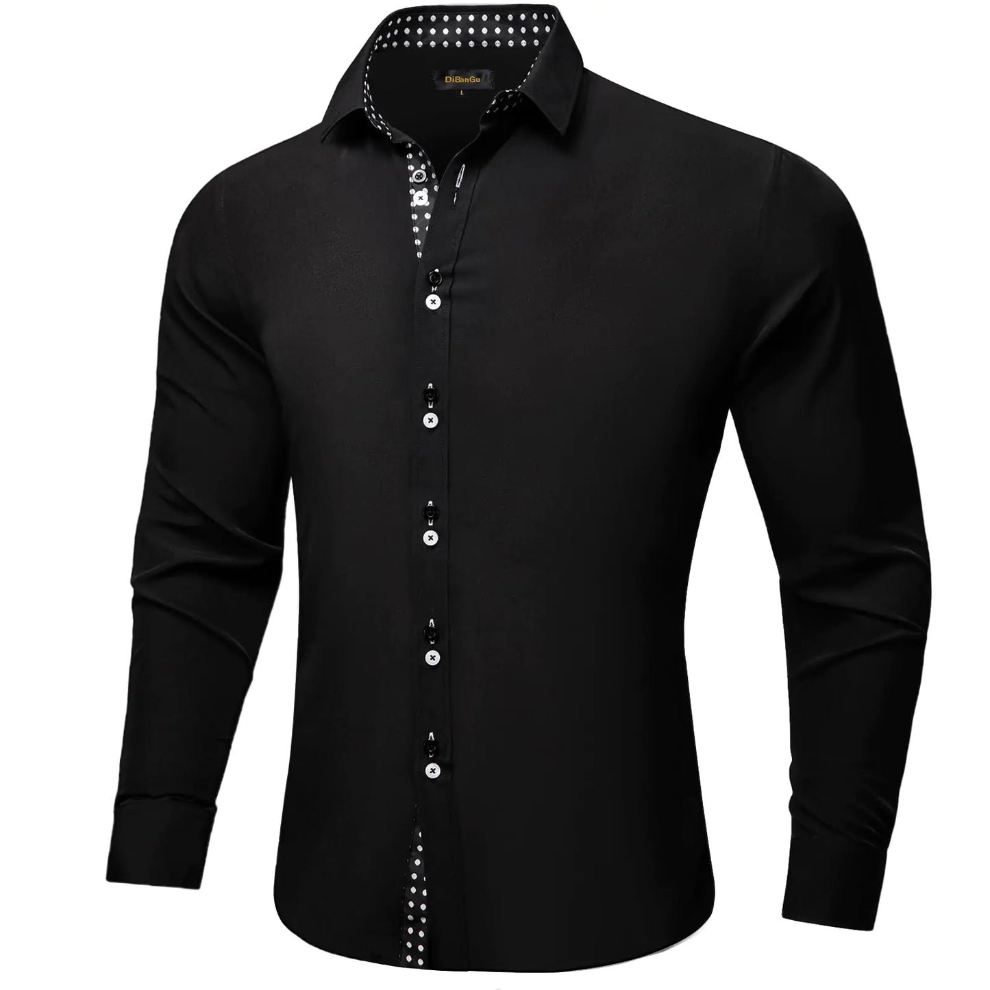 Men's Dress Shirt Long Sleeve Fit Black/White Polka Dot