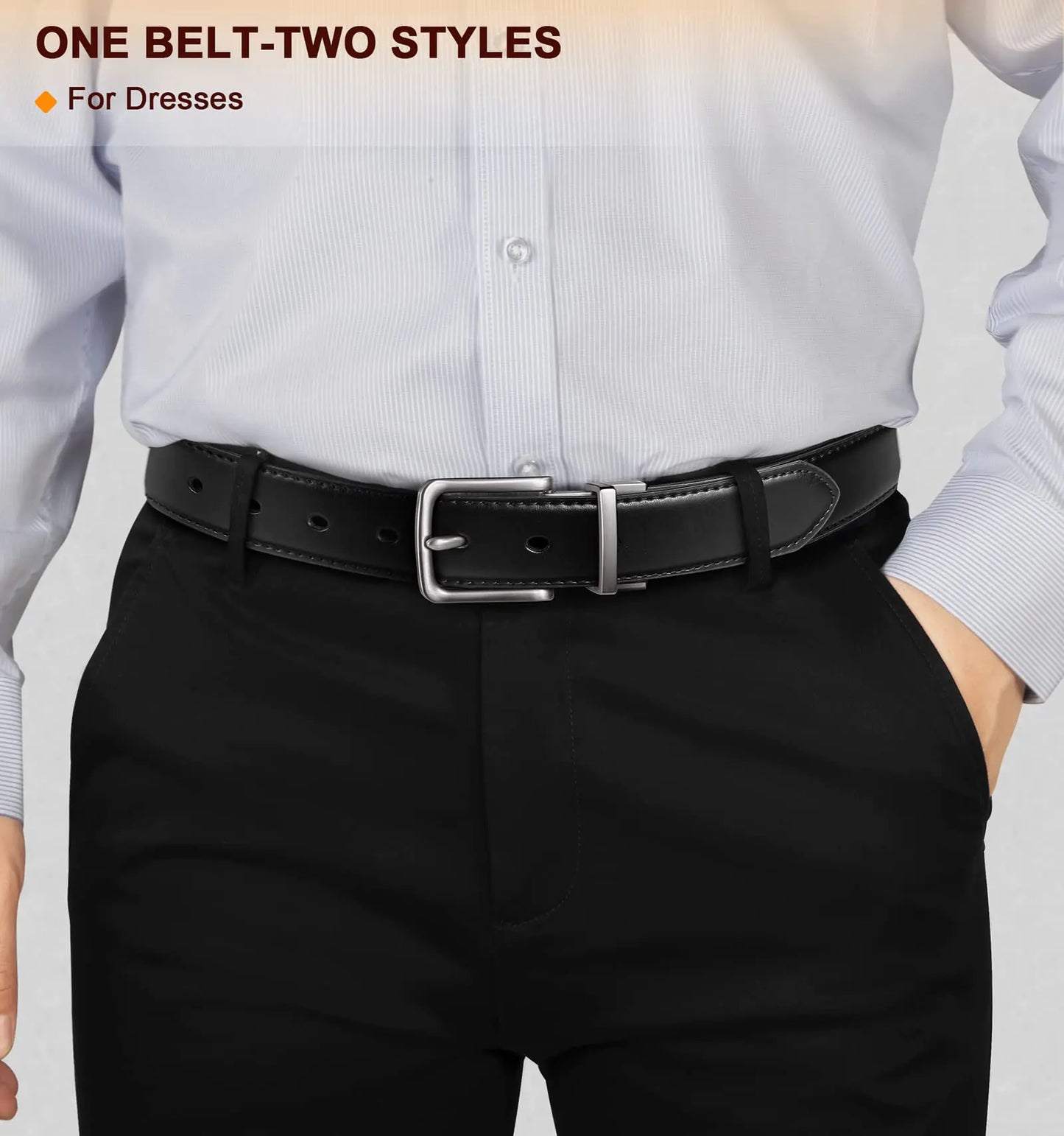 Men's Belt Reversible / 2 Sides Black/Antique Coffee