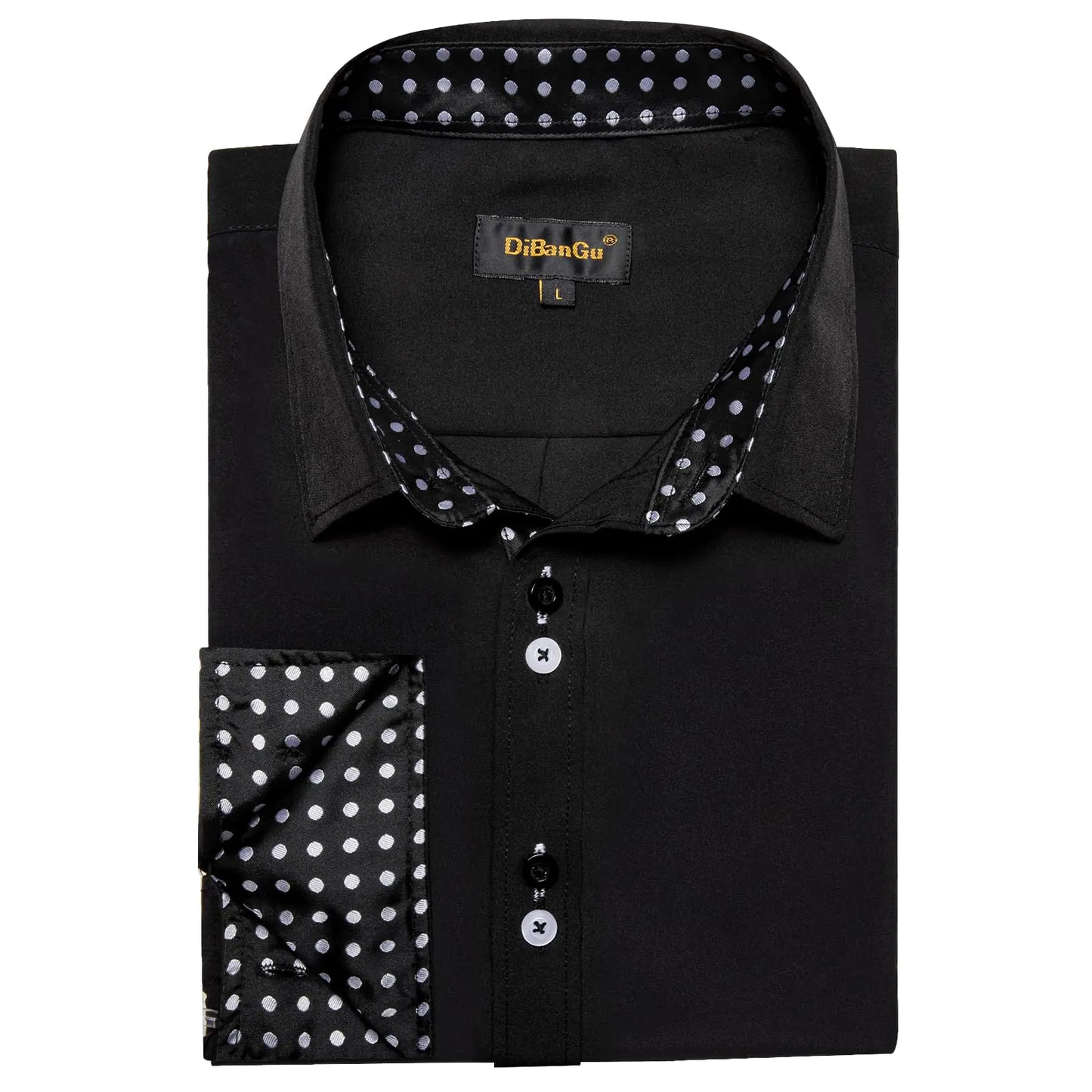 Men's Dress Shirt Long Sleeve Fit Black/White Polka Dot