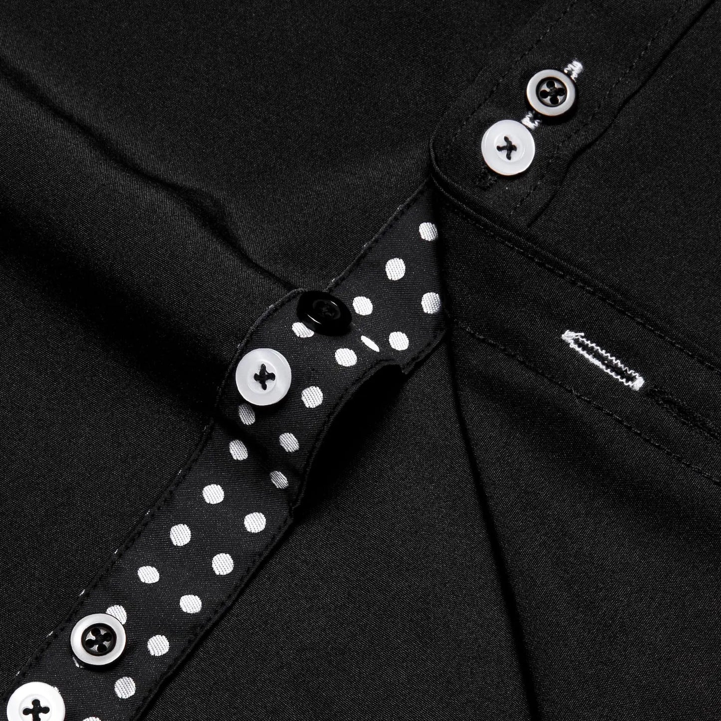 Men's Dress Shirt Long Sleeve Fit Black/White Polka Dot