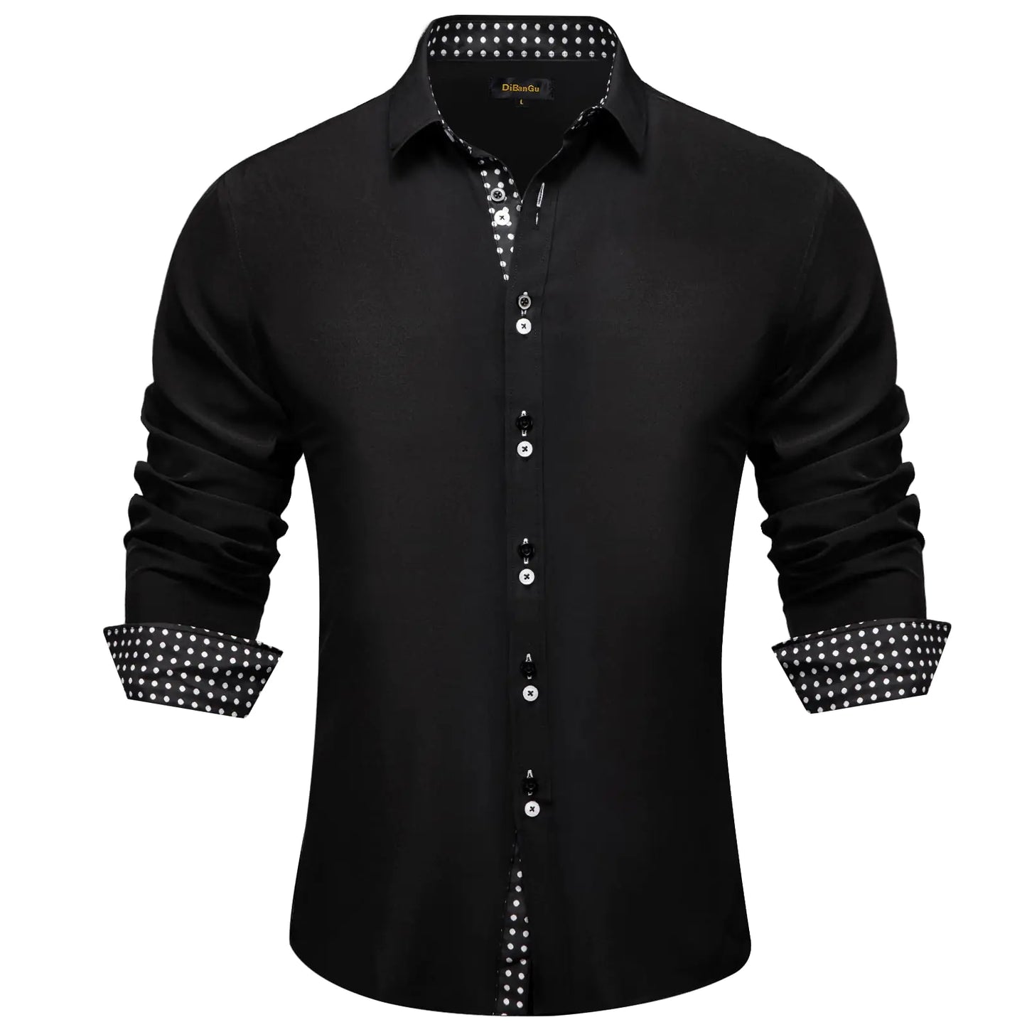 Men's Dress Shirt Long Sleeve Fit Black/White Polka Dot
