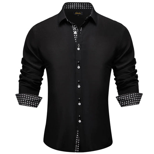 Men's Dress Shirt Long Sleeve Fit Black/White Polka Dot