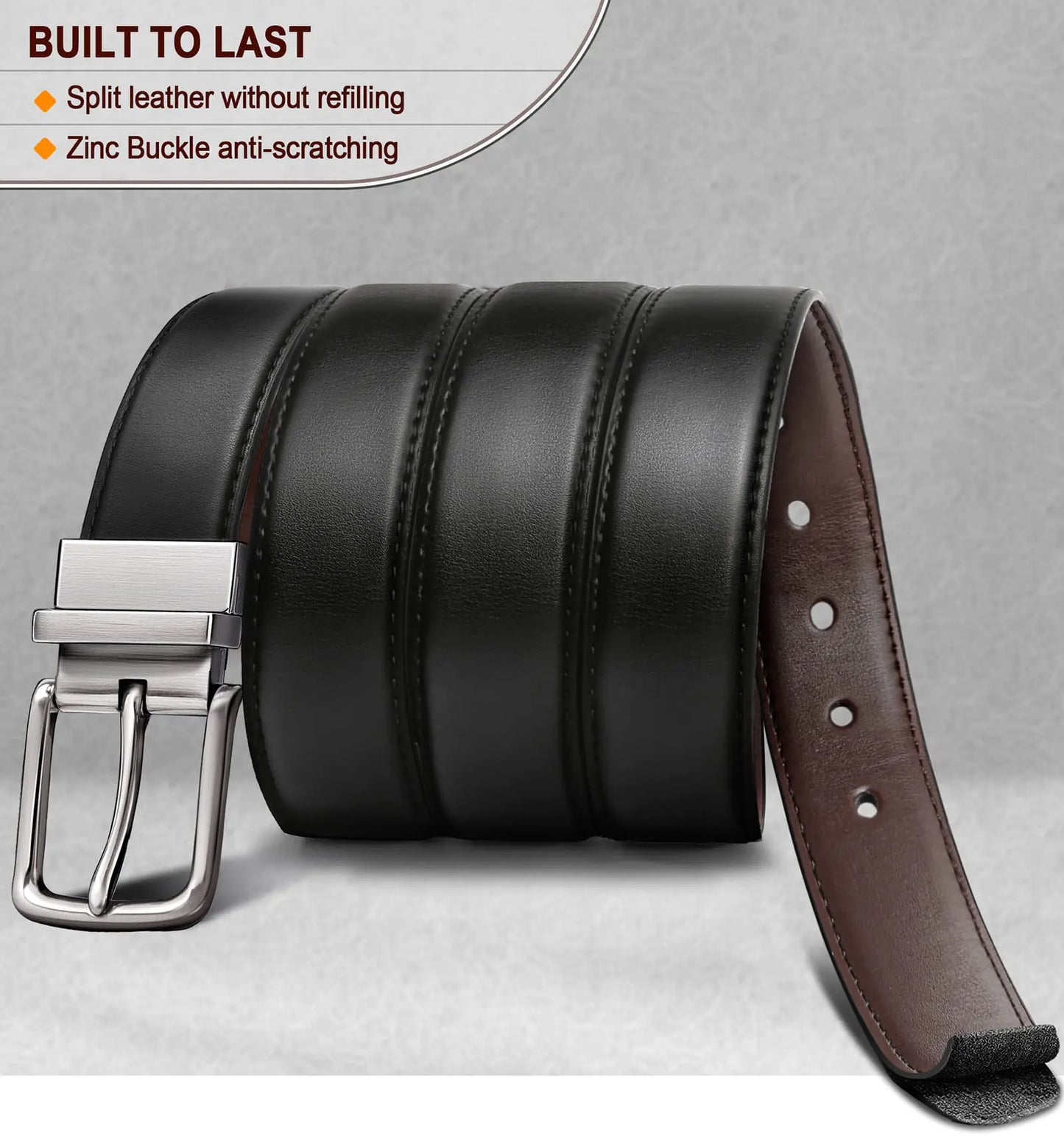 Men's Belt Reversible / 2 Sides Black/Antique Coffee