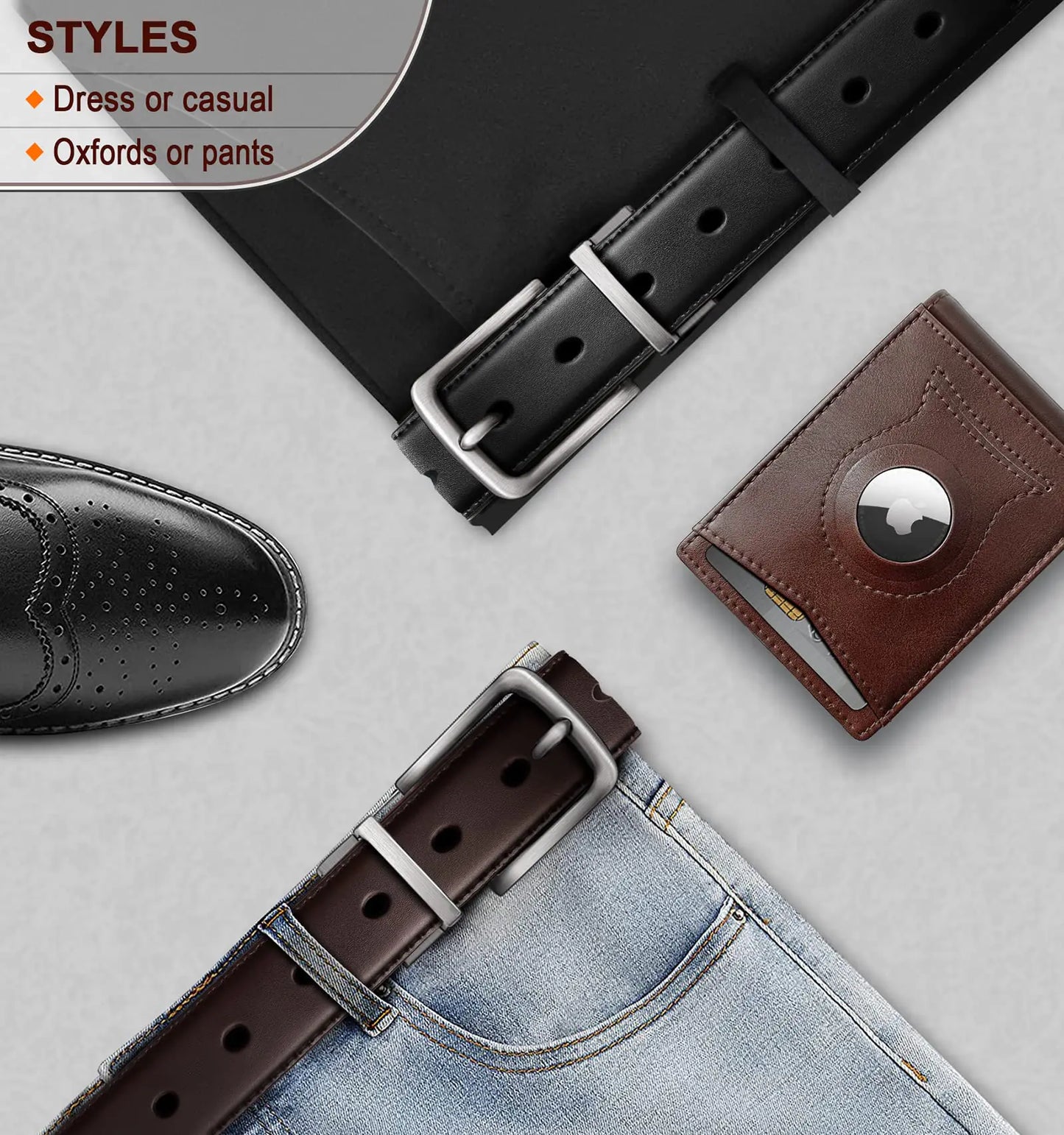 Men's Belt Reversible / 2 Sides Black/Antique Coffee