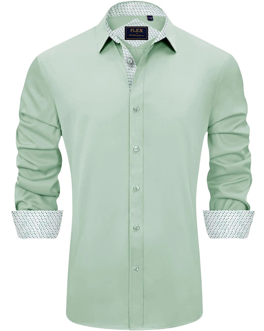 Men's Casual Long Sleeve Dress Shirt Wrinkle-Free Sage Green
